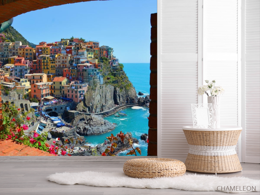 Фотошпалери різнокольорові будиночки над морем - 2