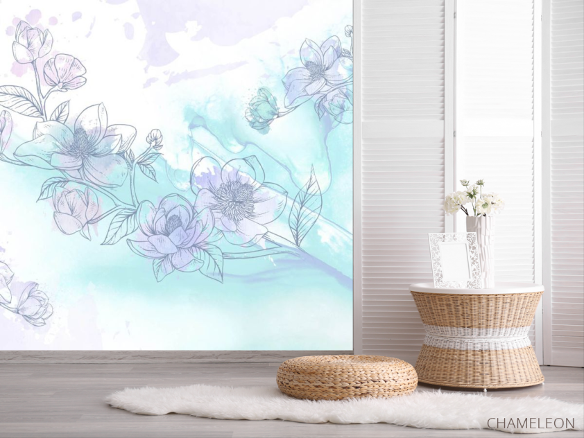 Фотошпалери блакитні векторні квіти - 2