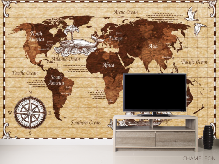 Фотообои Винтажная карта детская коричневая - 2