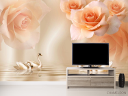 Фотообои Оранжевые розы на атласе - 2