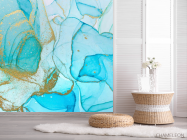 Фотошпалери Блакитний fluid art з золотом - 2