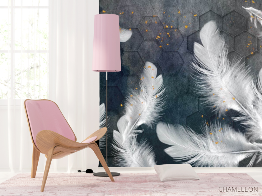 Фотошпалери Білі пір'я з золотом - 4