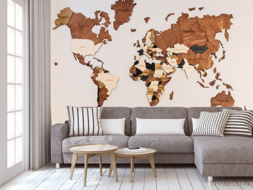 Фотообои 3d карта из дерева - 3