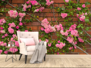 Фотообои чайная роза на кирпичной стене - 4