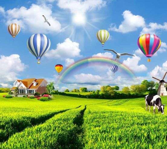 Фотошпалери Повітряні кулі над полем 22082