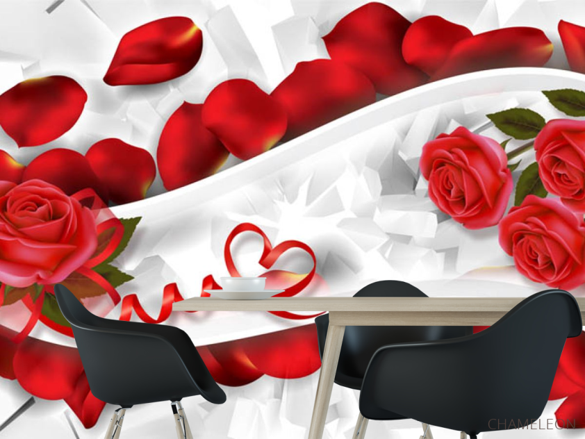Фотошпалери Червоні троянди зі стрічками - 1