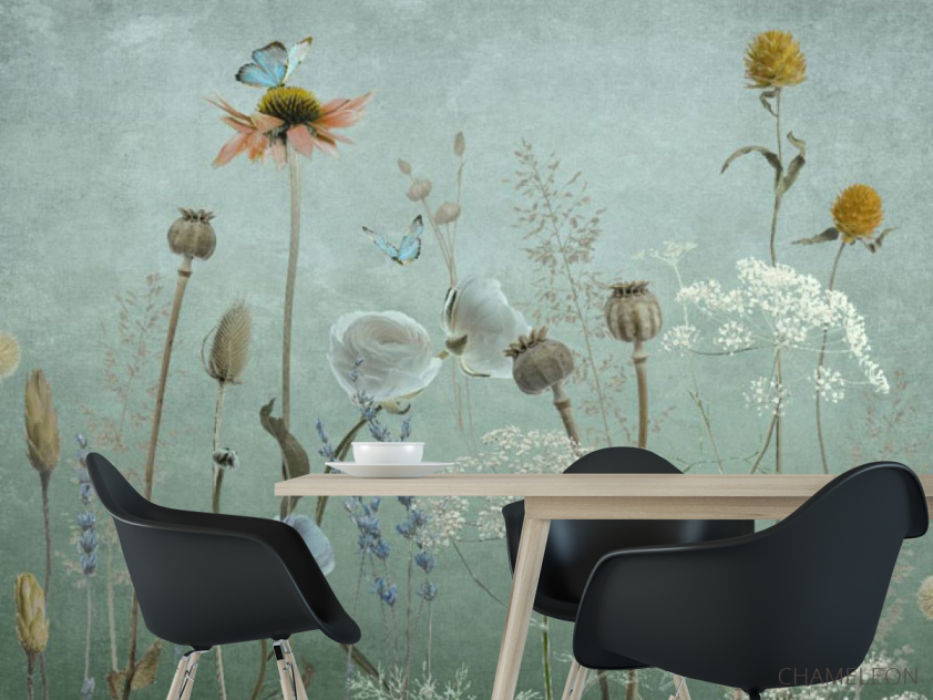 Фотошпалери польові дизайнерські квіти зелені - 1