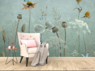 Фотообои Полевые дизайнерские цветы зеленые - 4