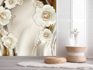 Фотошпалери Білі 3д квіти з камінням - 2