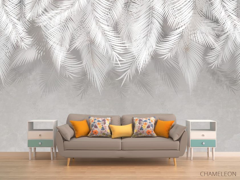 Фотообои серые листья на стену - 1