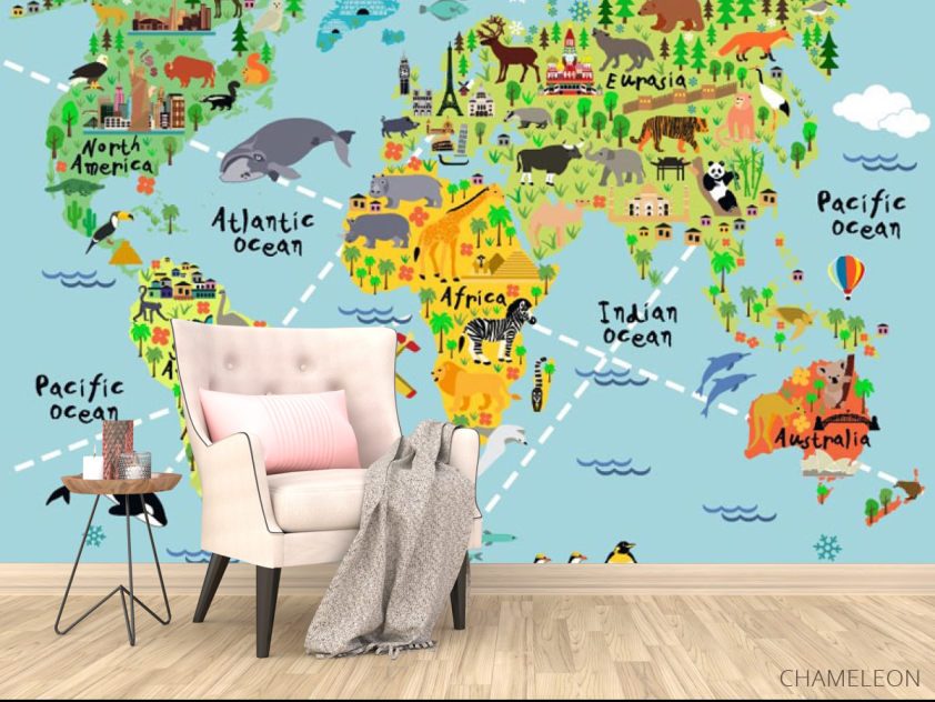 Фотообои Детская карта с животными - 4