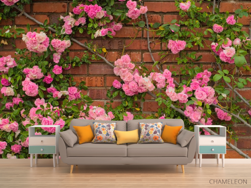 Фотообои чайная роза на кирпичной стене - 1