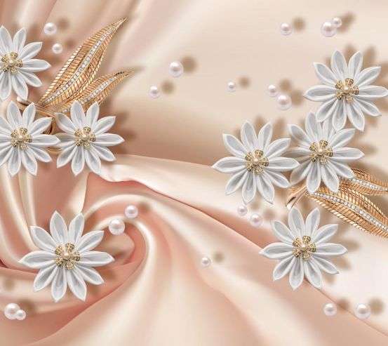 Фотообои белые цветы брошки на ткани Фотообои белые цветы брошки на ткани 21684