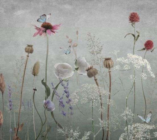 Фотошпалери польові дизайнерські квіти сірі Фотошпалери польові дизайнерські квіти сірі 34351