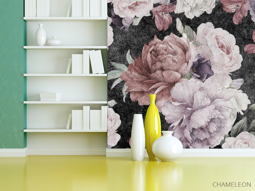 Фотошпалери Вінтажні квіти на чорному - 3