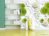 Фотошпалери зелені квіти на тлі білих кіл - 3