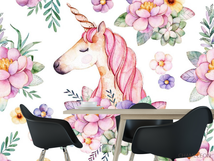 Фотообои единорог и цветы - 1