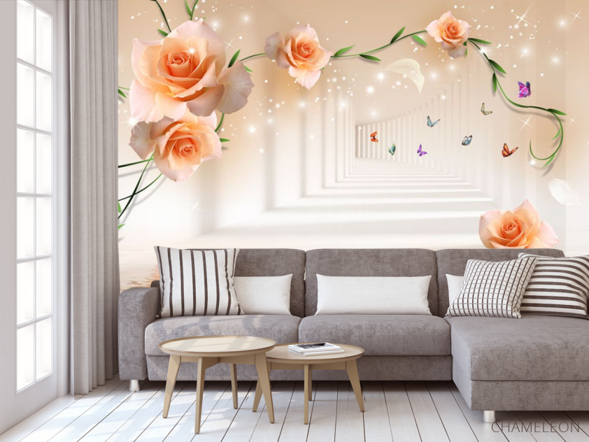 Фотообои Тонель с оранжевыми цветами - 3