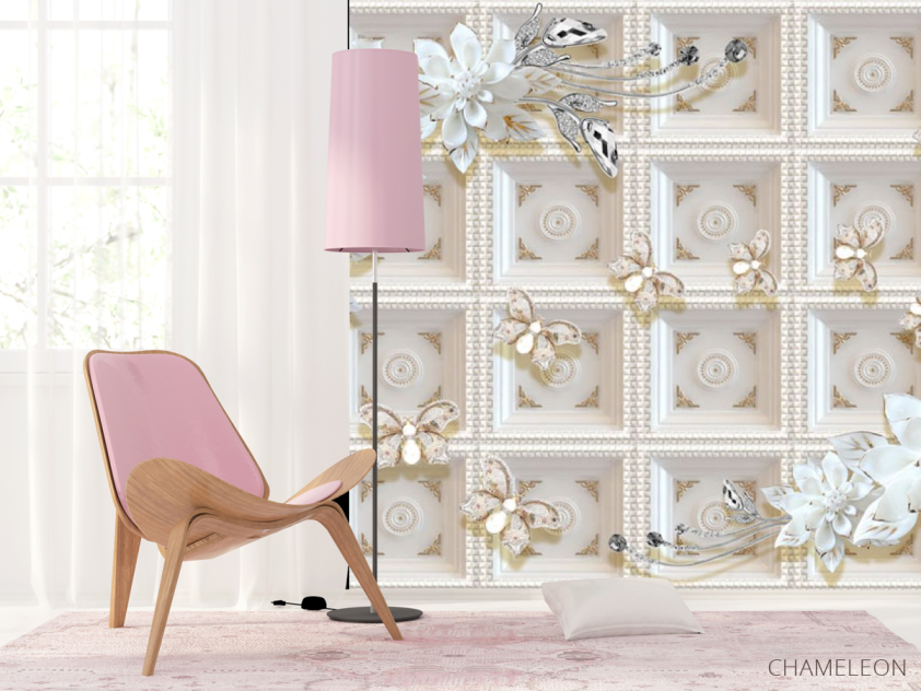 Фотошпалери Керамічні квіти на тлі золотий стіни - 4