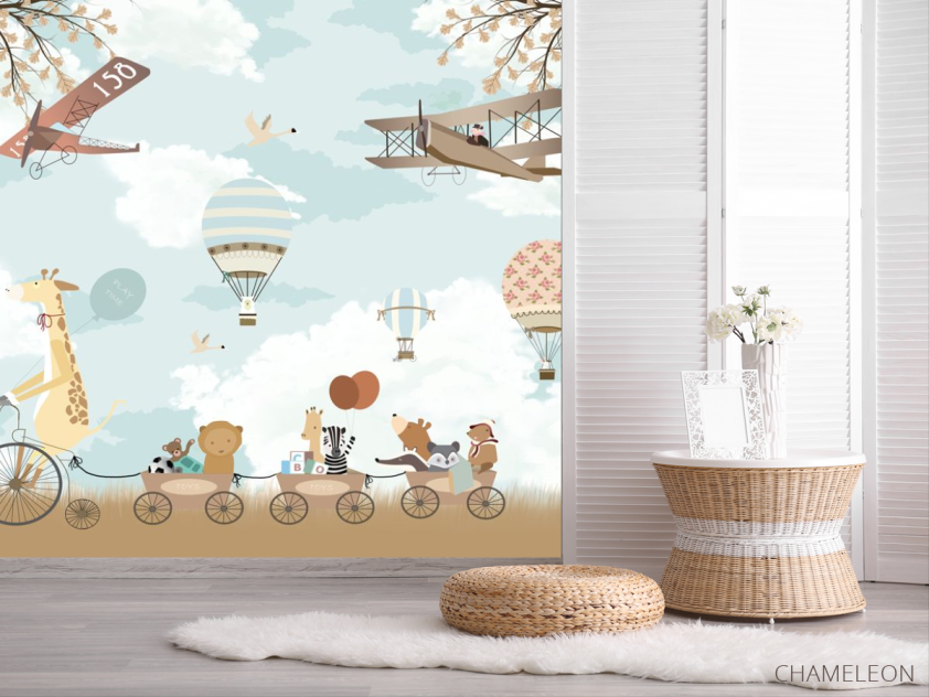 Фотошпалери Звери на велосипеде и воздушные шары - 2