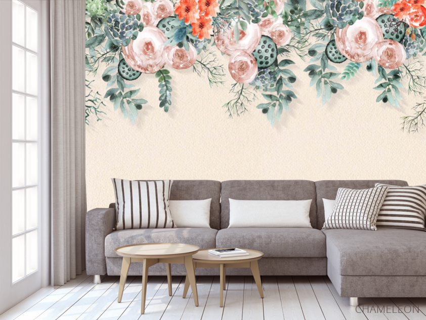 Фотообои Акварельные цветы с потолка - 3