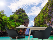 Фотошпалери човен біля скель - 1