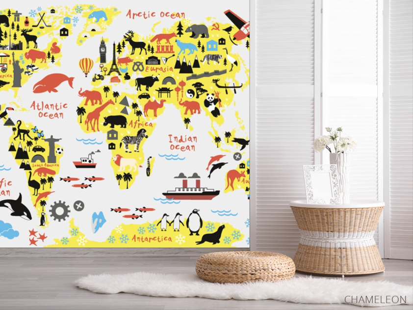 Фотошпалери карта дитяча з тваринами - 2