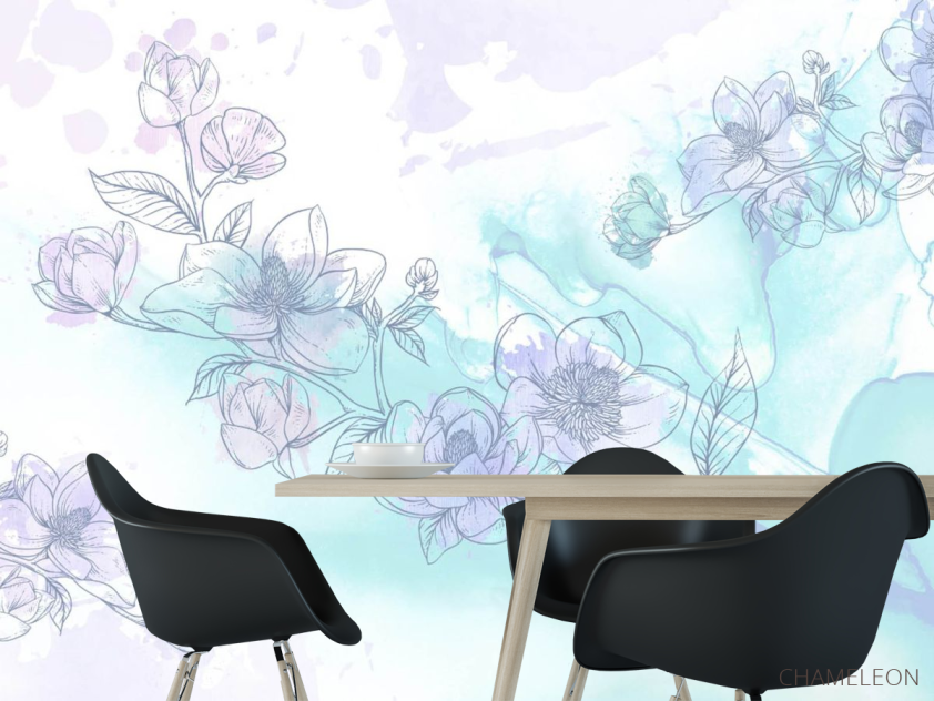 Фотошпалери блакитні векторні квіти - 1