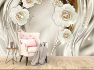 Фотообои Белые 3д цветы с камнями - 4