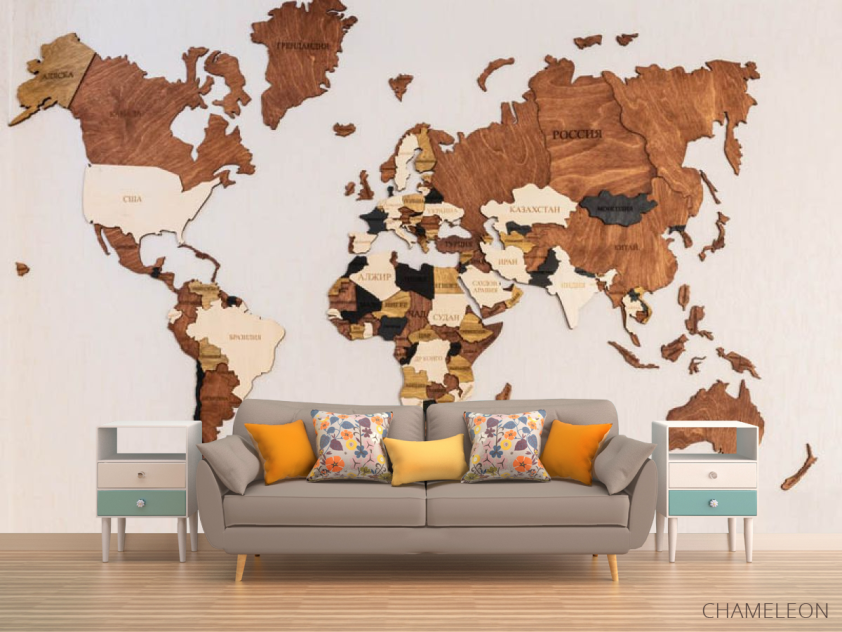 Фотообои 3d карта из дерева - 1