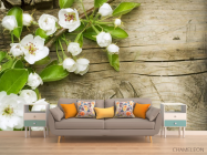 Фотообои белые цветоки на деревянно фоне - 1