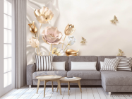 Фотообои Золотые 3д цветы - 3