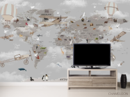 Фотообои Серая карта с самолетами и шарами на английском - 2