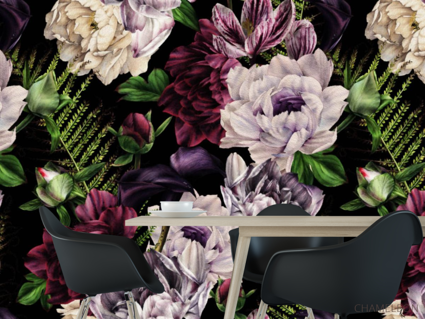 Фотошпалери Темний принт з вінтажними квітами - 1