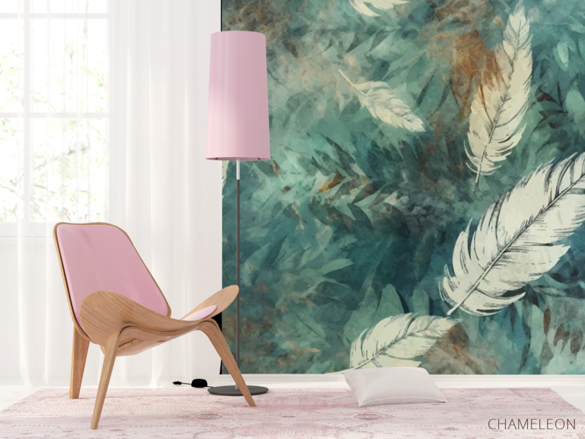 Фотошпалери Пір'я на зеленому тлі - 4