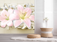 Фотошпалери Лілії 3д і цегла - 2