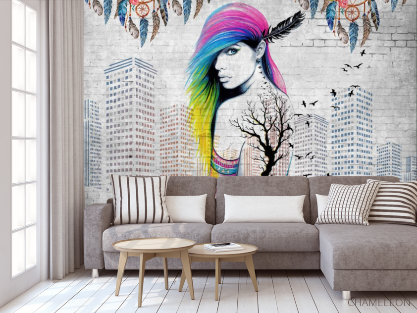 Фотообои цветные волосы и высотки - 3