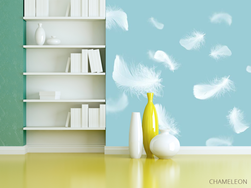 Фотошпалери білі пір'я на блакитному - 3