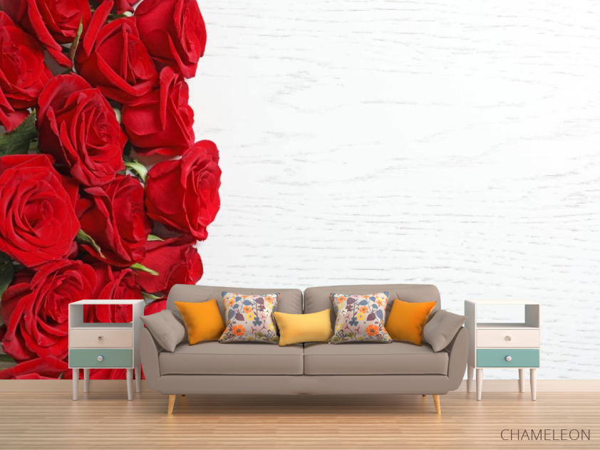 Фотообои красные розы на белом фоне - 1