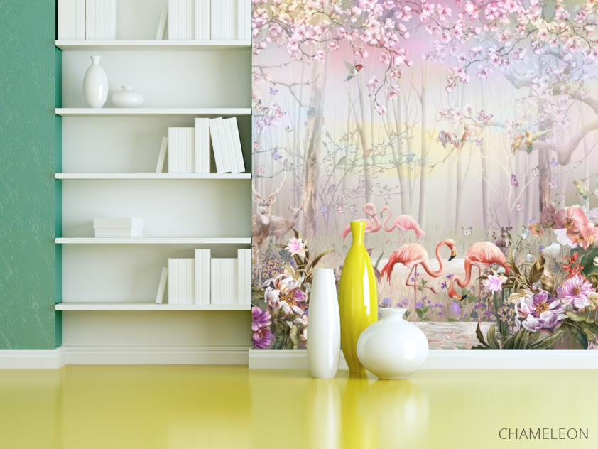 Фотошпалери ліс і фламінго - 3