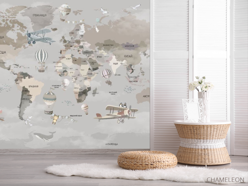 Фотошпалери сіро-бежева карта українською - 2