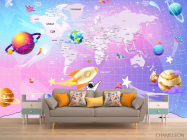 Фотообои Карта детская яркая с космонавтами. - 1