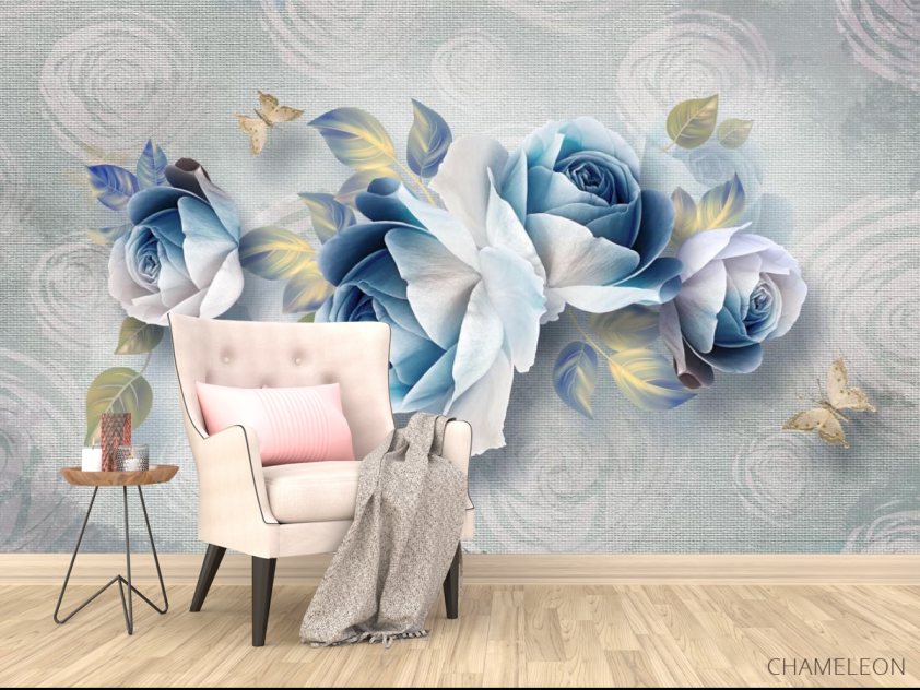 Фотообои Синие цветы 3д - 4