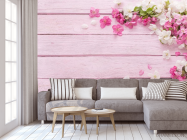 Фотообои белые и розовые лепестки на розовом деревянном фоне - 3