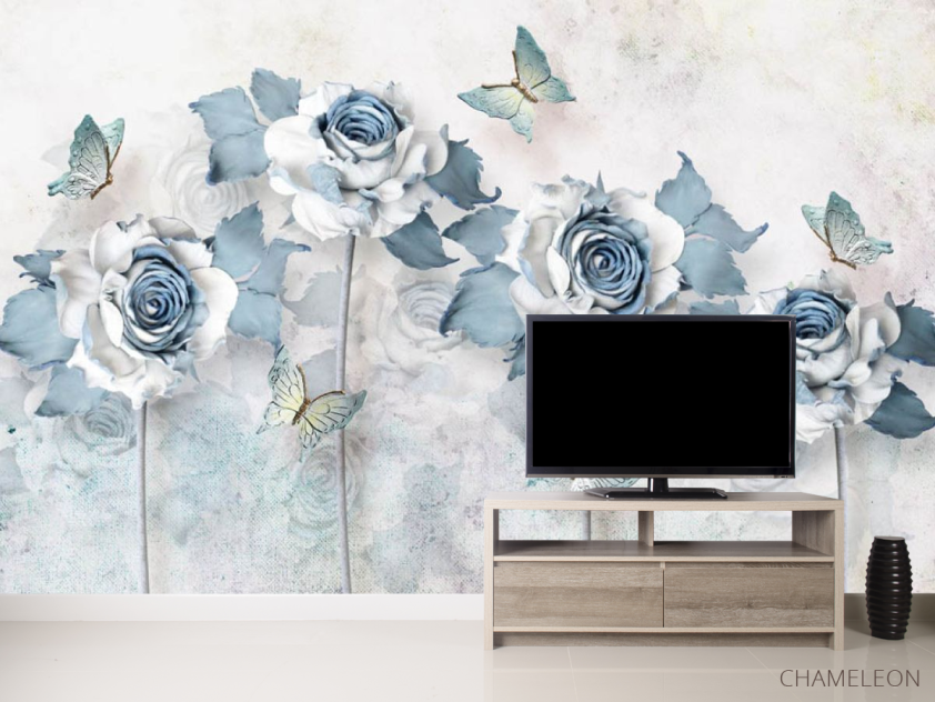 Фотообои 3d голубые розы - 2