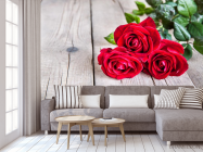 Фотообои три красных розы на деревянном фоне - 3