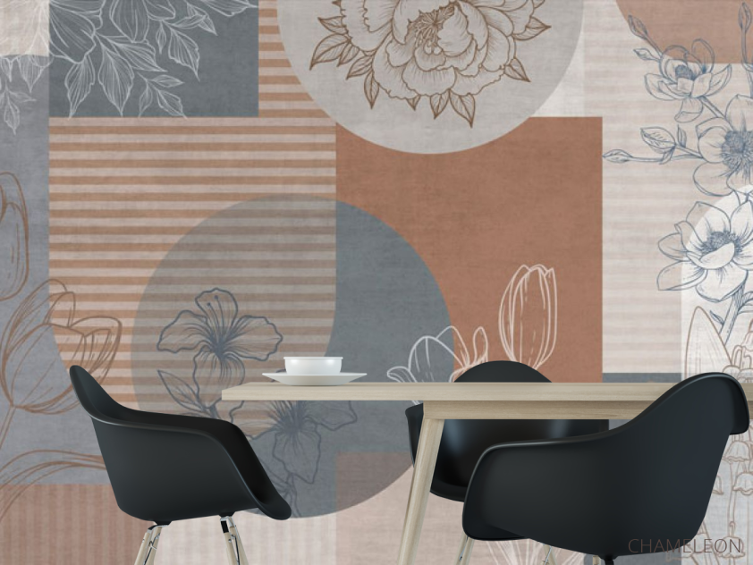 Фотошпалери Векторні квіти на тлі геомтерії. - 1