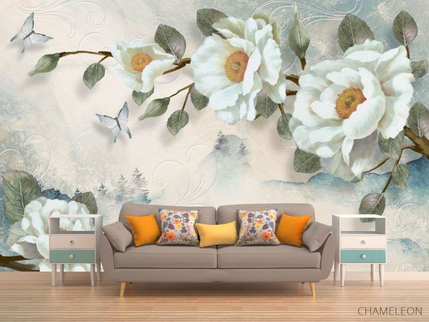 Фотообои Цветы на бирюзовом фоне - 1