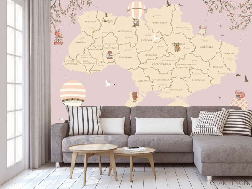 Фотообои Розовая карта Украины в комнате девочки - 3