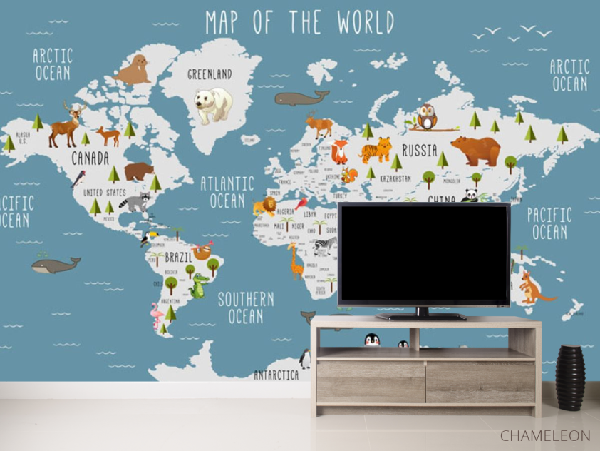 Фотообои Карта в бирюзовом оттенке для комнаты мальчика на английском - 2